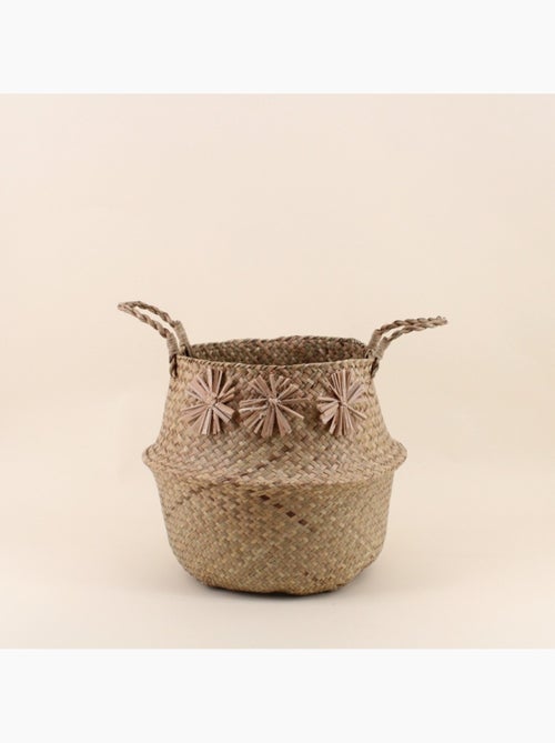 Panier naturel avec pompons 35x31cm - Kiabi