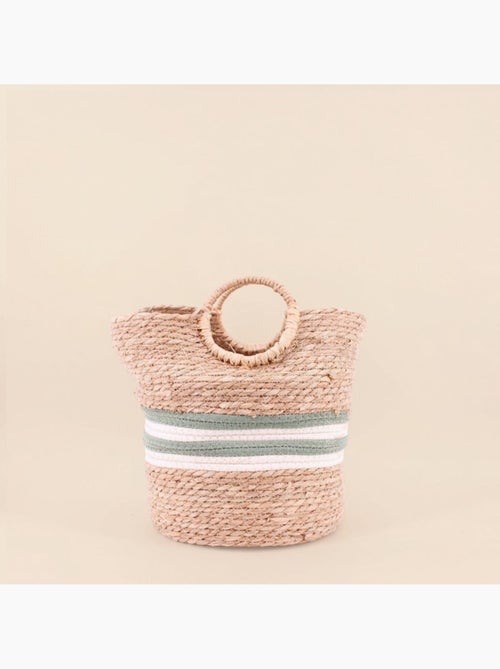Panier naturel rayé avec poignées bambou 31x31cm - Kiabi Panier naturel rayé avec poignées bambou 31x31cm - Kiabi