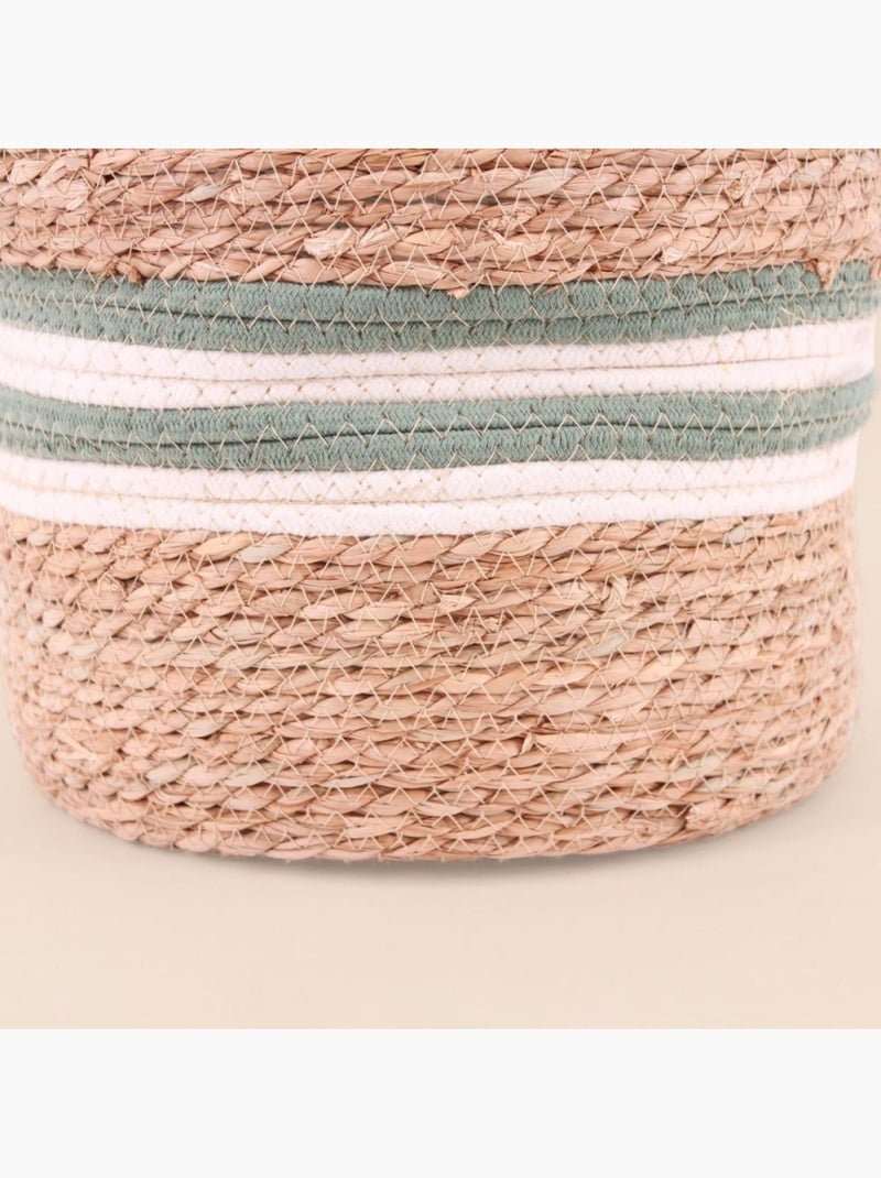 Panier naturel rayé avec poignées bambou 31x31cm Beige - Kiabi