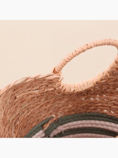 Panier naturel rayé avec poignées bambou 31x31cm - Kiabi Panier naturel rayé avec poignées bambou 31x31cm - Kiabi