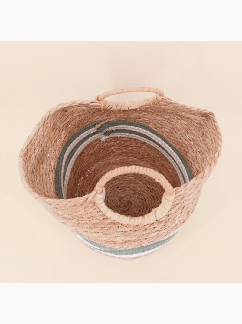 Panier naturel rayé avec poignées bambou 31x31cm Beige - Kiabi