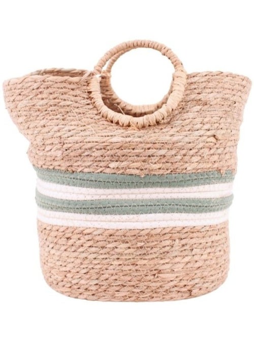 Panier naturel rayé avec poignées bambou 31x31cm - Kiabi Panier naturel rayé avec poignées bambou 31x31cm - Kiabi