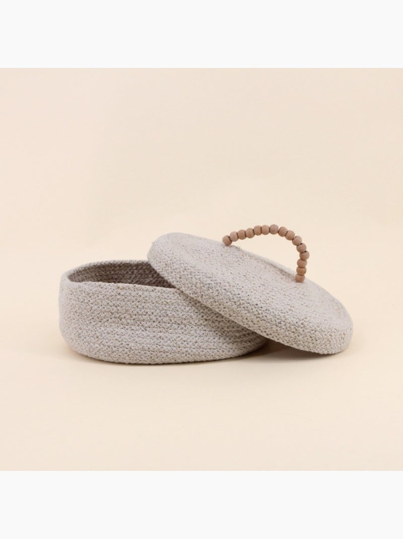 Panier ovale en coton avec couvercle 25x20cm Beige - Kiabi