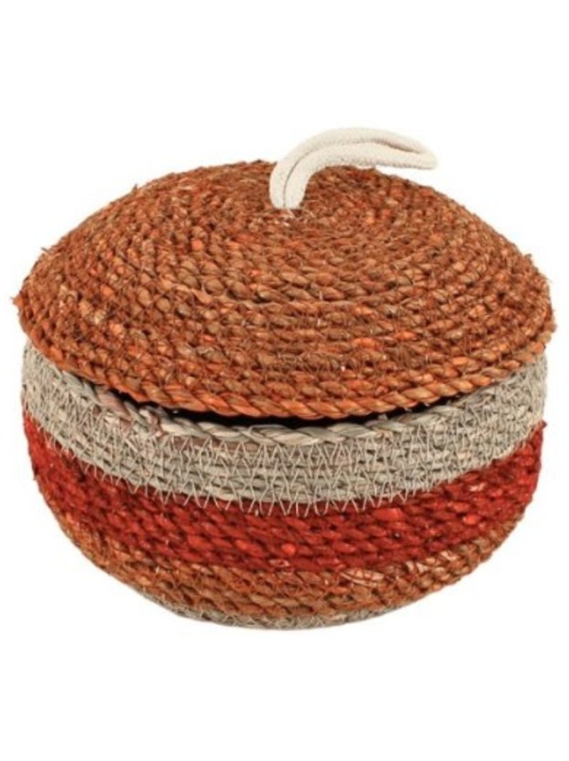 Panier rayé à couvercle fibres naturelles rouge, naturel 17x10cm Rouge - Kiabi