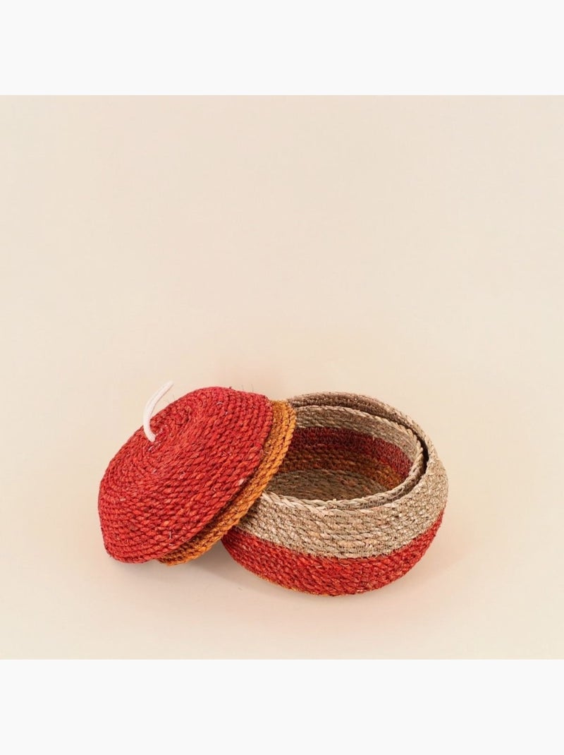 Panier rayé à couvercle fibres naturelles rouge, naturel 20x11cm Rouge - Kiabi
