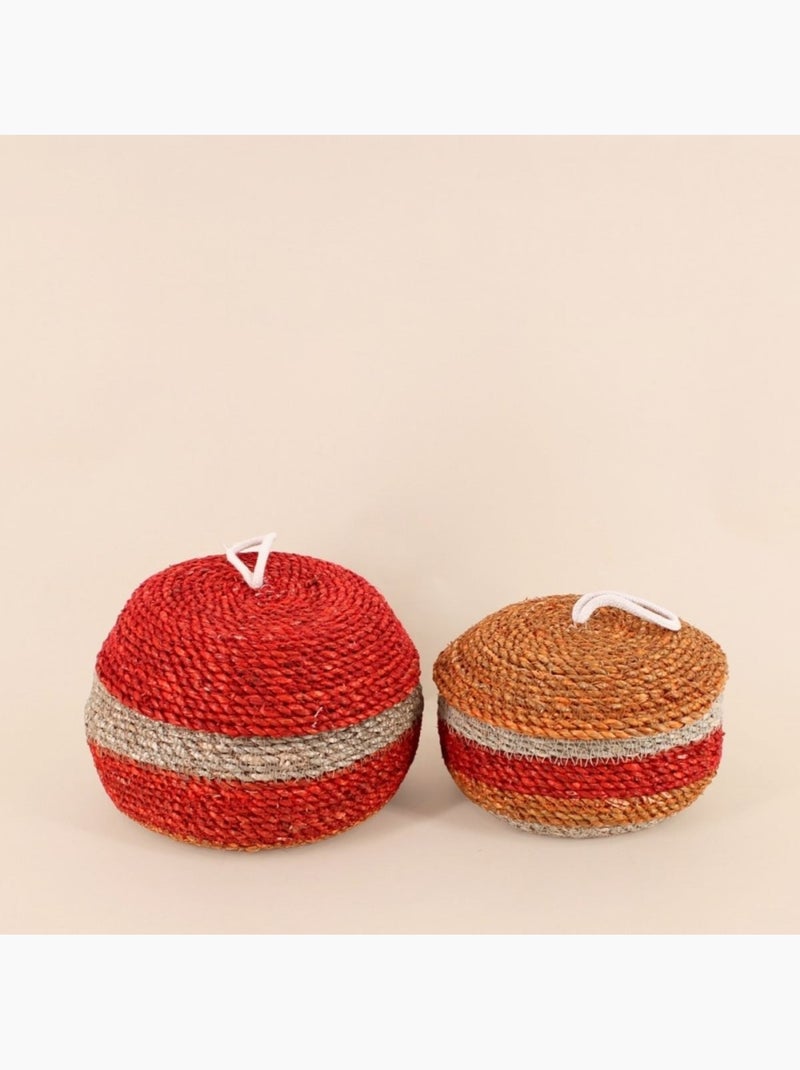 Panier rayé à couvercle fibres naturelles rouge, naturel 20x11cm Rouge - Kiabi