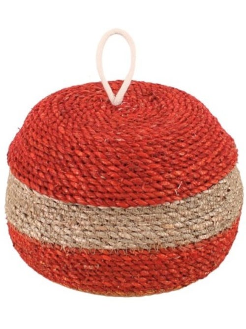 Panier rayé à couvercle fibres naturelles rouge, naturel 20x11cm - Kiabi