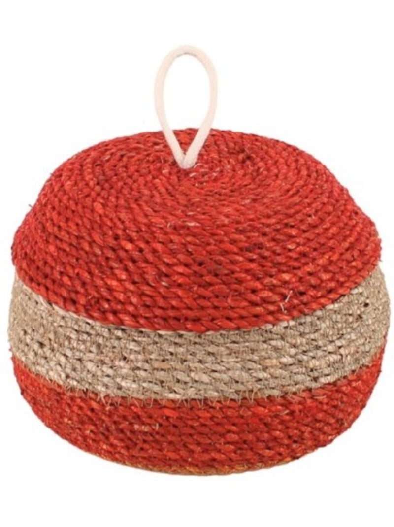 Panier rayé à couvercle fibres naturelles rouge, naturel 20x11cm Rouge - Kiabi