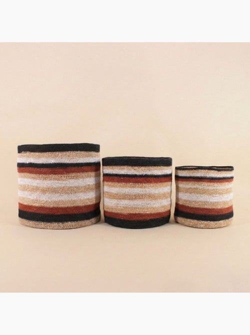 Panier rayé beige, marron en herbes marines 23x21cm - Kiabi