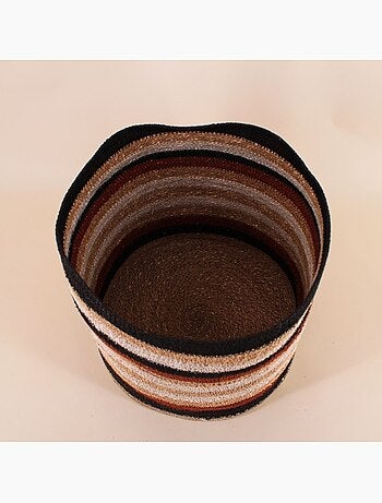 Panier rayé beige, marron en herbes marines 33x30cm