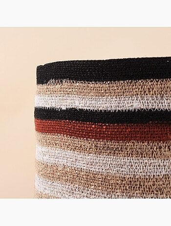 Panier rayé beige, marron en herbes marines 33x30cm