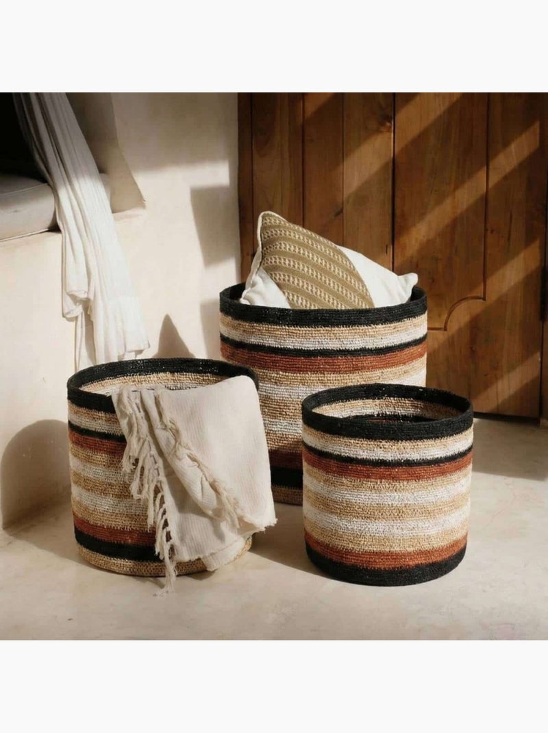 Panier rayé beige, marron en herbes marines 33x30cm Marron - Kiabi