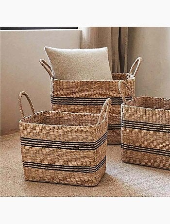 Panier rectangulaire en jonc de mer avec poignées 37x27cm