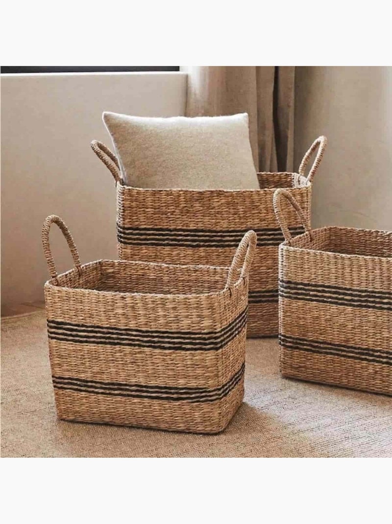 Panier rectangulaire en jonc de mer avec poignées 40x36cm Beige - Kiabi