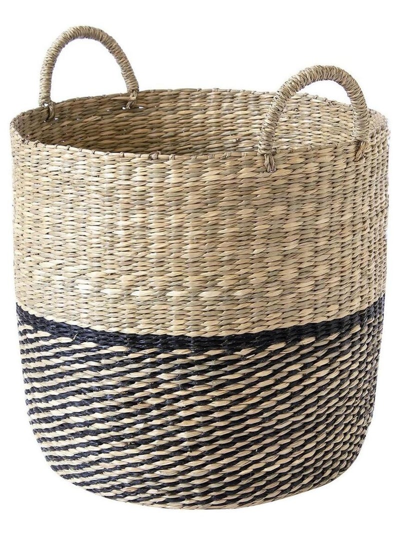 Panier Rond Bicolore En Jonc De Mer Beige - Kiabi
