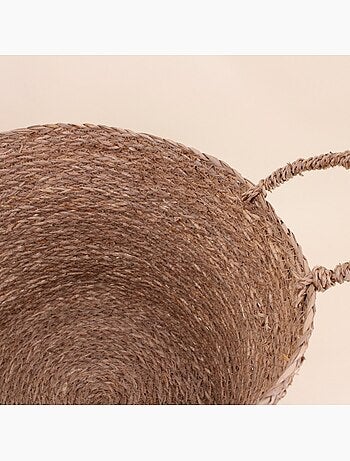 Panier rond brodé "Smile" en jonc de mer