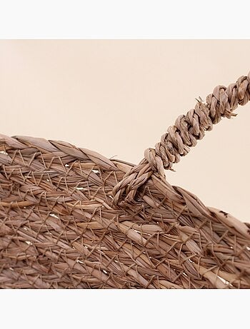Panier rond brodé "Smile" en jonc de mer