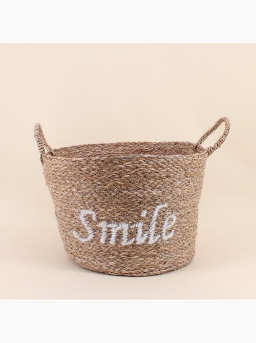 Panier rond brodé "Smile" en jonc de mer - Kiabi