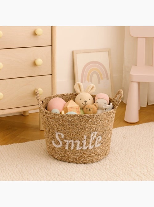 Panier rond brodé "Smile" en jonc de mer - Kiabi