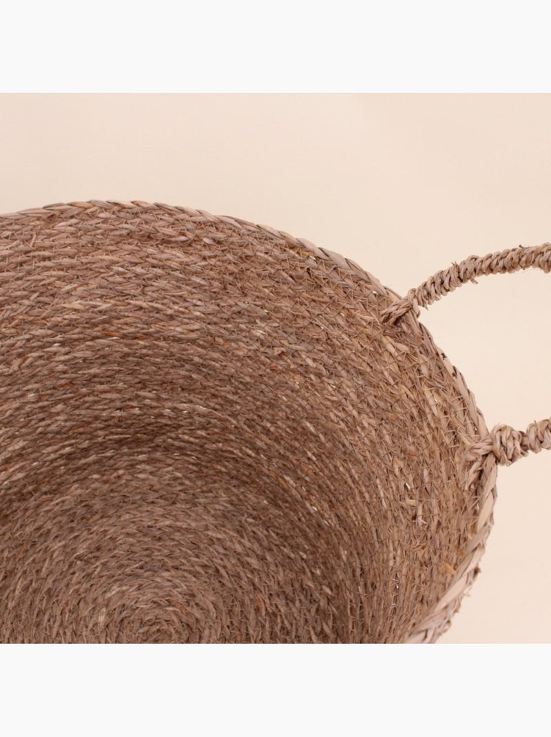 Panier rond brodé "Smile" en jonc de mer Beige - Kiabi