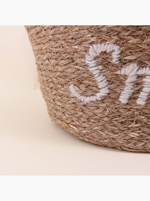 Panier rond brodé "Smile" en jonc de mer - Kiabi