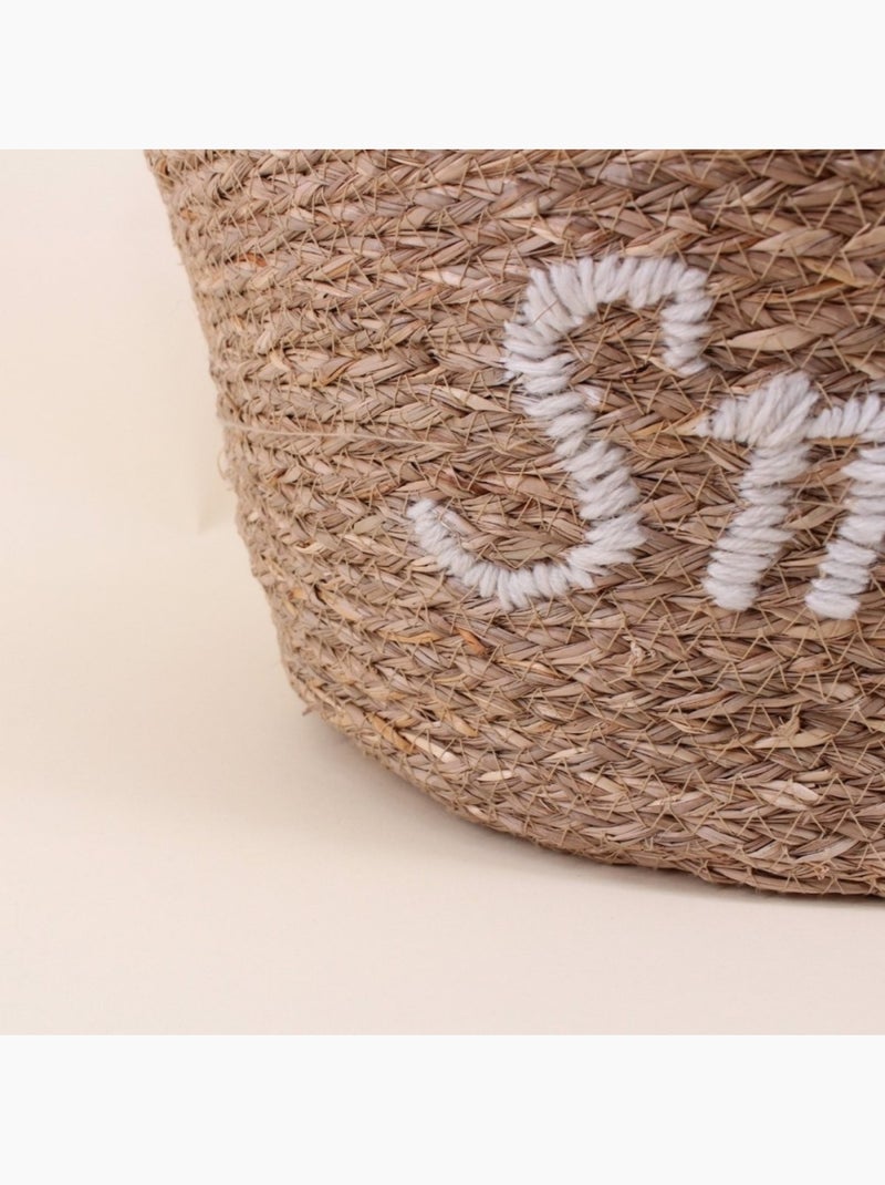 Panier rond brodé "Smile" en jonc de mer Beige - Kiabi
