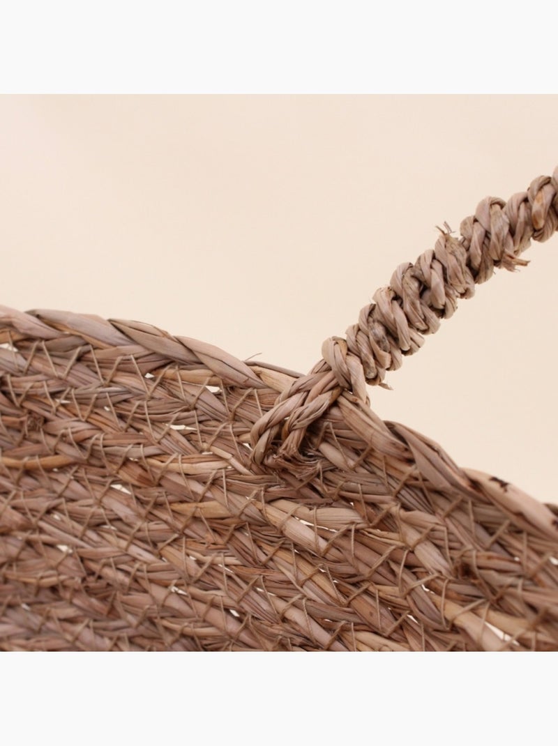 Panier rond brodé "Smile" en jonc de mer Beige - Kiabi