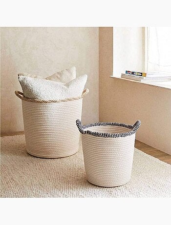 Panier rond en corde de coton finition vague 27x24cm