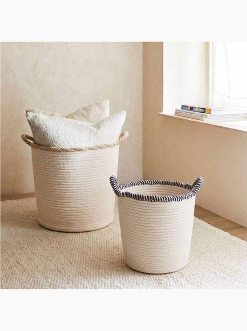 Panier rond en corde de coton finition vague 27x24cm - Kiabi