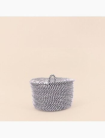 Panier rond en corde de coton noir et blanc 10x16cm