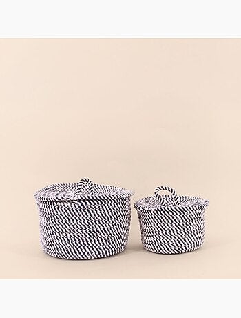 Panier rond en corde de coton noir et blanc 10x16cm