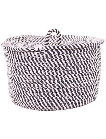 Panier rond en corde de coton noir et blanc 10x16cm