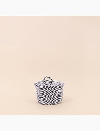 Panier rond en corde de coton noir et blanc 13x20cm