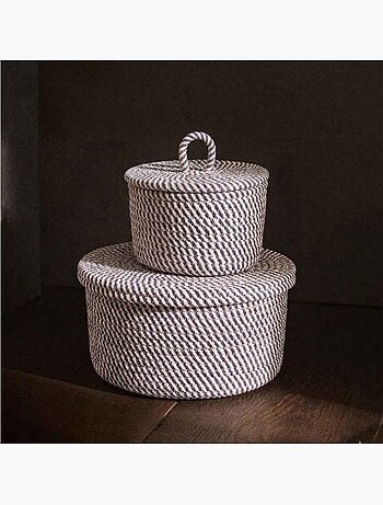 Panier rond en corde de coton noir et blanc 13x20cm