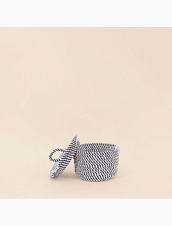 Panier rond en corde de coton noir et blanc 13x20cm