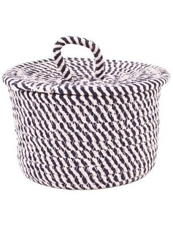 Panier rond en corde de coton noir et blanc 13x20cm