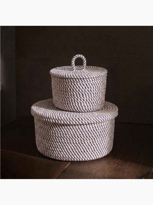 Panier rond en corde de coton noir et blanc 13x20cm - Kiabi Panier rond en corde de coton noir et blanc 13x20cm - Kiabi