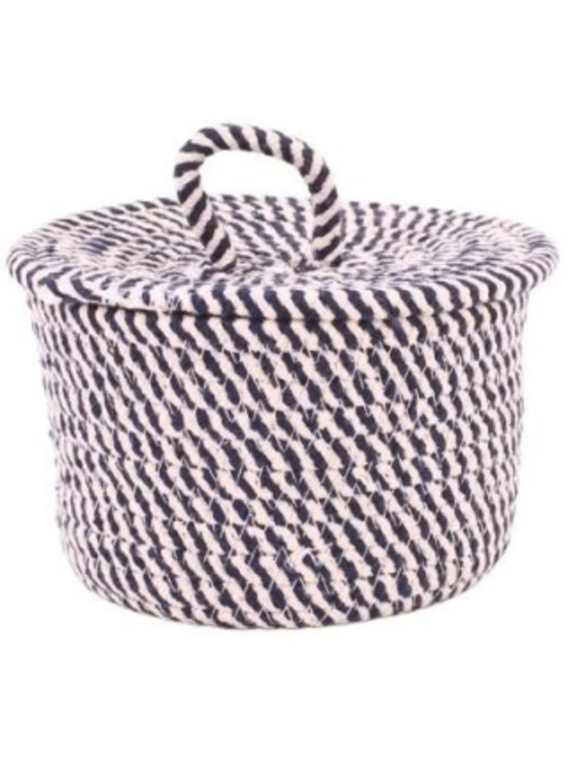 Panier rond en corde de coton noir et blanc 13x20cm Noir - Kiabi