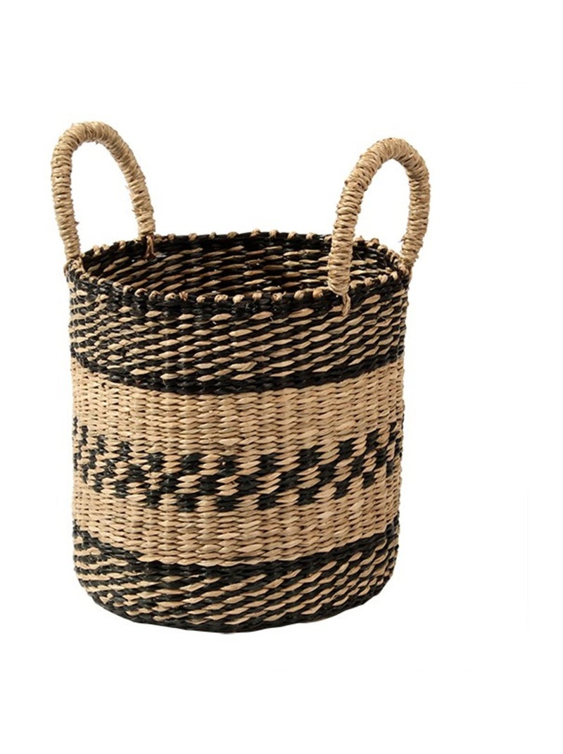 Panier Rond Tressé En Jonc De Mer Naturel Et Noir Marron - Kiabi