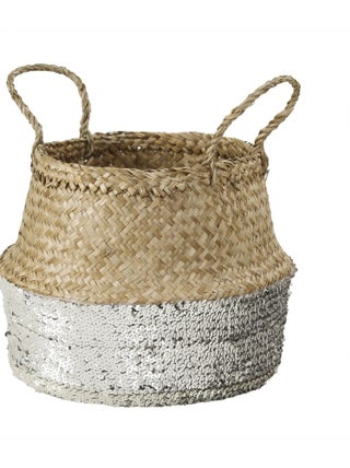 Panier Rond Tressé Jonc De Mer En Sequin Coloris Argent