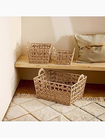 Panier tressé naturel avec poignées 35x35cm