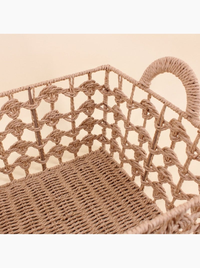Panier tressé naturel avec poignées 35x35cm Beige - Kiabi