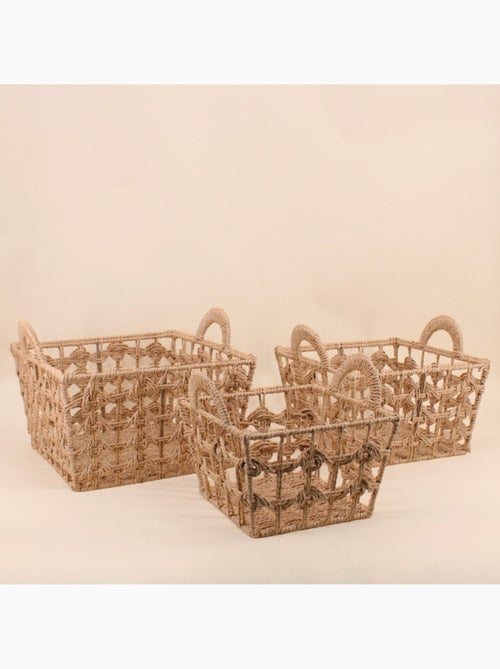 Panier tressé naturel avec poignées 35x35cm - Kiabi