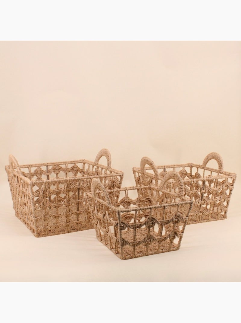 Panier tressé naturel avec poignées 35x35cm Beige - Kiabi