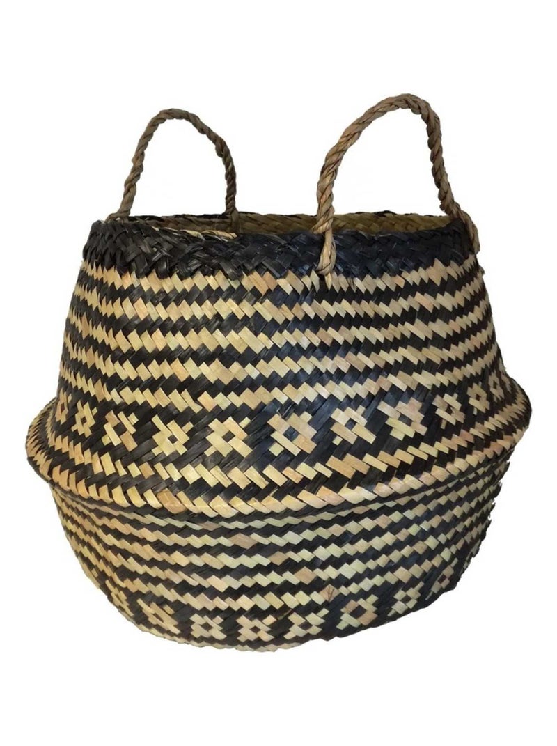 Panier tressé seagrass pli frise noir Multicolore - Kiabi