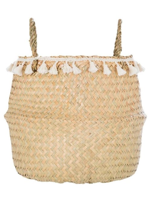Panier tressé seagrass pli pompons - Kiabi