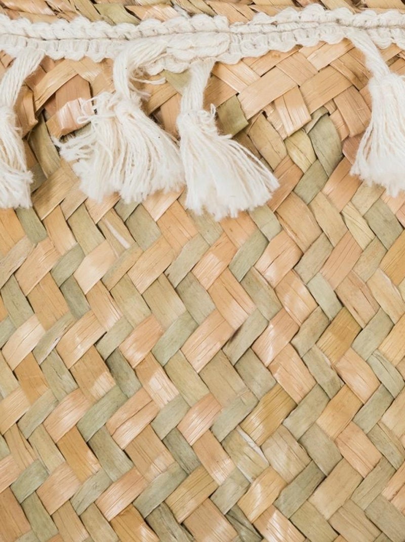 Panier tressé seagrass pli pompons Beige - Kiabi