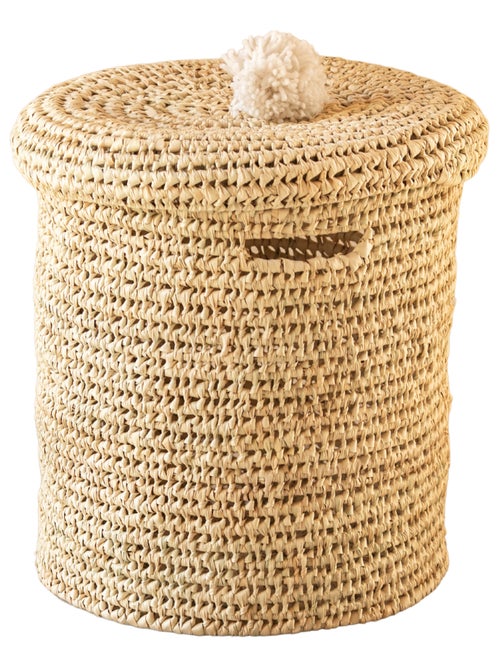 Panière a linge ajourée couvercle pompon - Kiabi