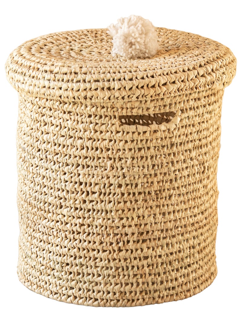 Panière a linge ajourée couvercle pompon Blanc - Kiabi