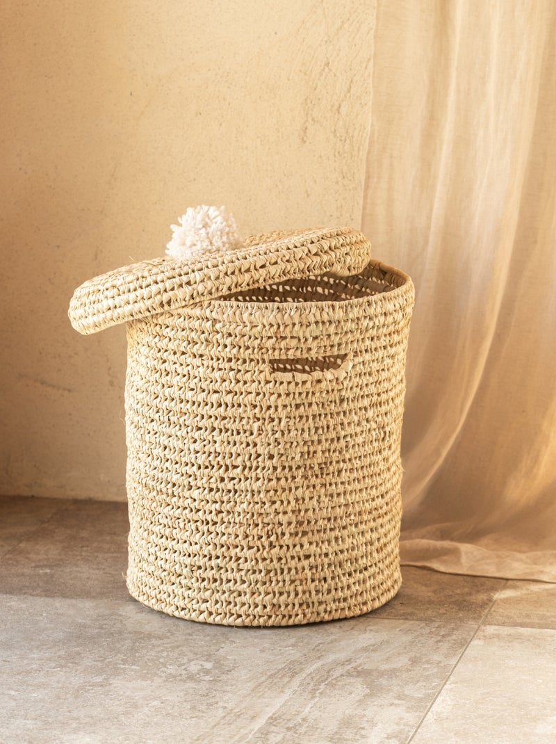 Panière a linge ajourée couvercle pompon Blanc - Kiabi